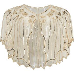 🆕 Women Cream Sequin Beaded Evening Cape Stylish Design Prom Party Shawl Wraps